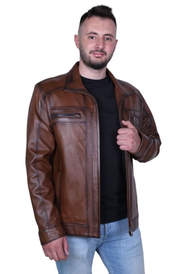 Eylül Oğuzhan Antik Erkek Hakiki Deri Mont